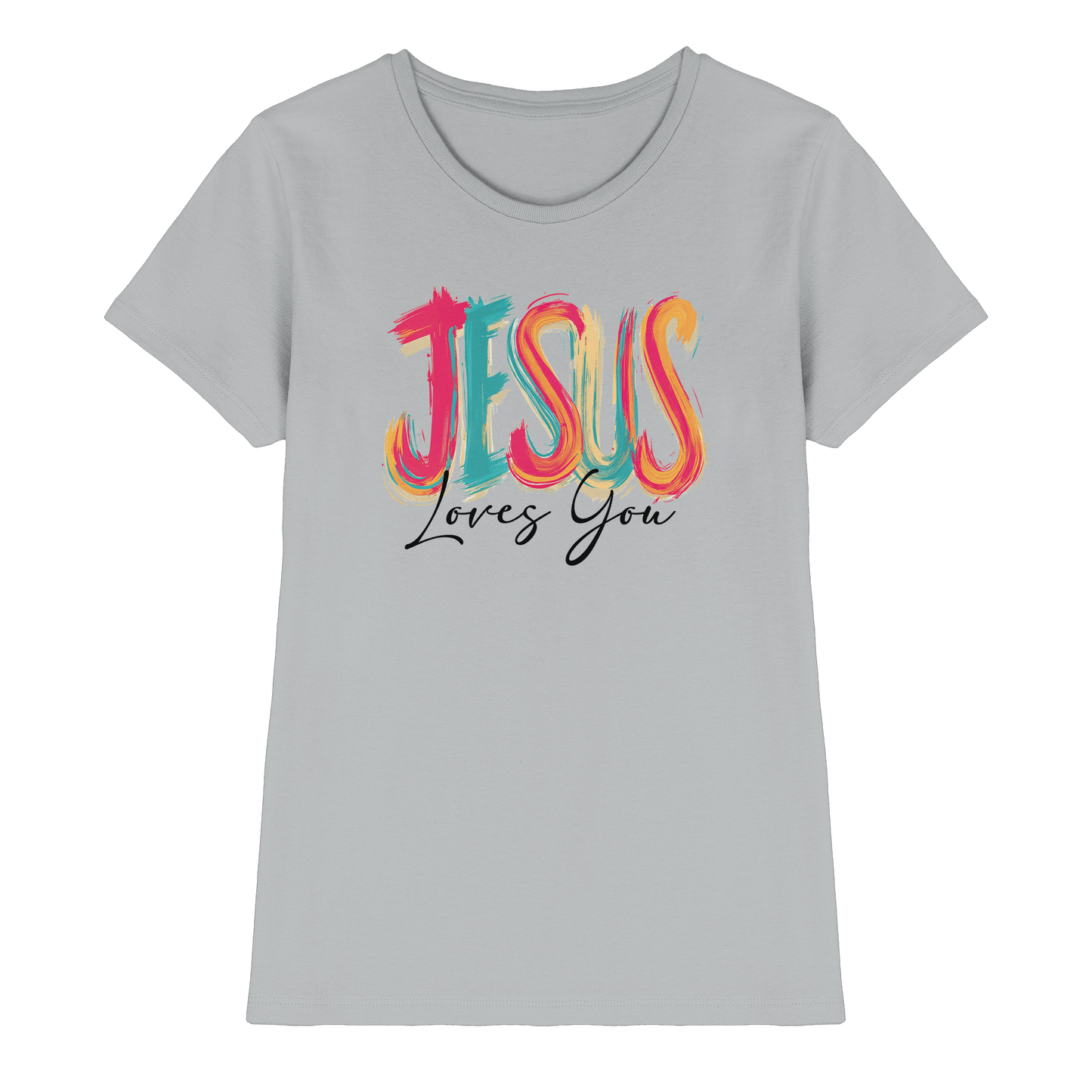 Jesus Loves You – Buntes Design voller Hoffnung und Liebe | Christliches Design - Ladies Premium Shirt - Lady-Shirts - Pacific Grey - GfoitMa