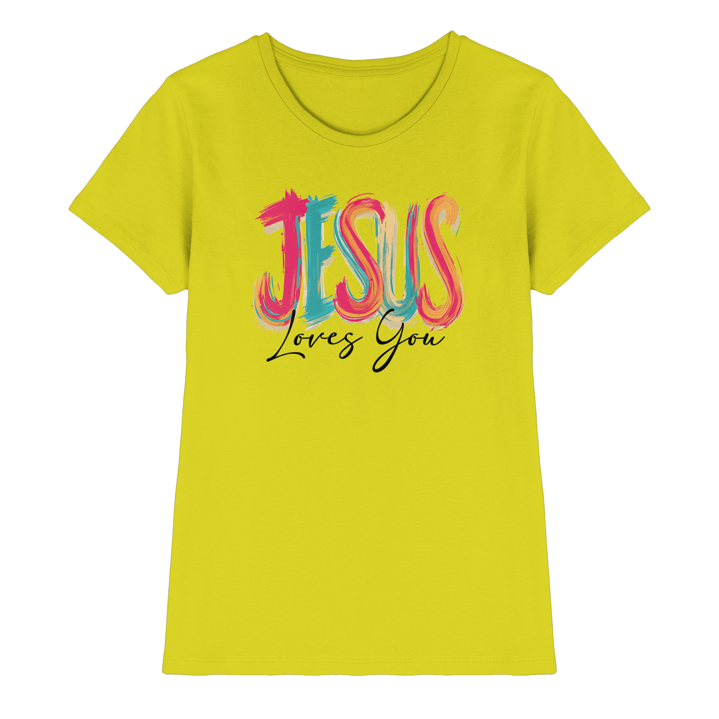 Jesus Loves You – Buntes Design voller Hoffnung und Liebe | Christliches Design - Ladies Premium Shirt - Lady-Shirts - Pixel Lime - GfoitMa