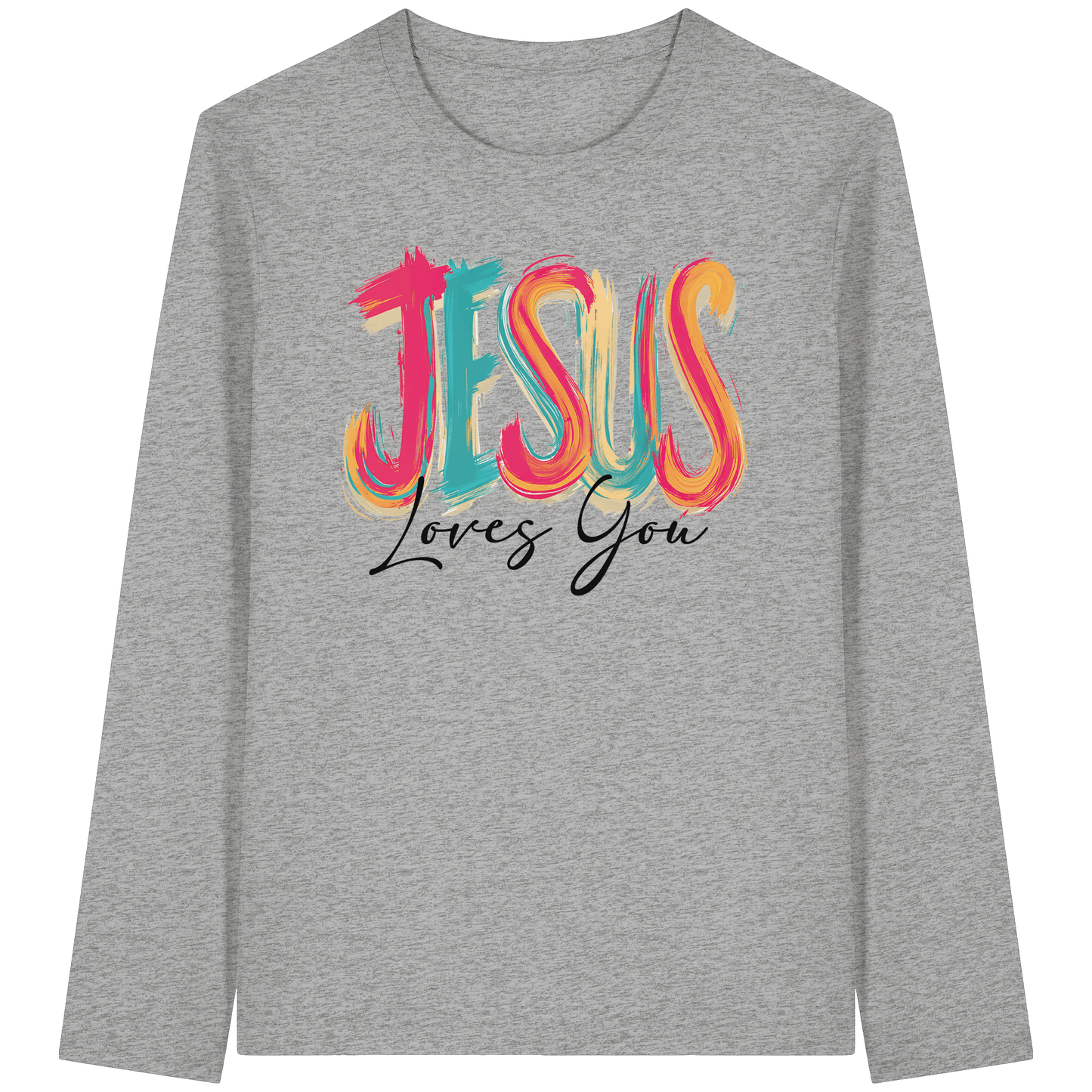 Jesus Loves You – Buntes Design voller Hoffnung und Liebe | Christliches Design - Organic Longsleeve T-Shirt - Unisex-Shirts - Heather Grey - GfoitMa