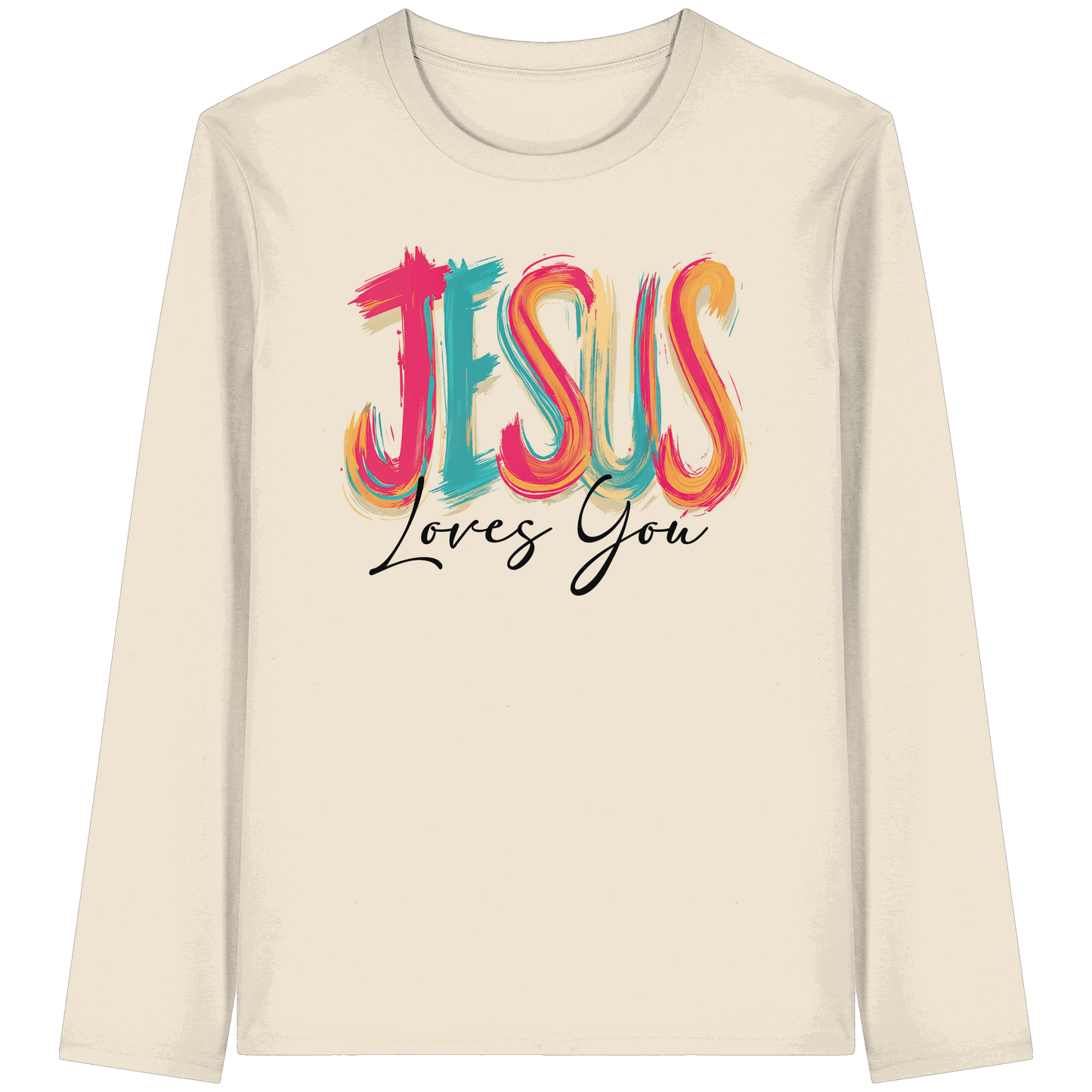 Jesus Loves You – Buntes Design voller Hoffnung und Liebe | Christliches Design - Organic Longsleeve T-Shirt - Unisex-Shirts - Natural Raw - GfoitMa