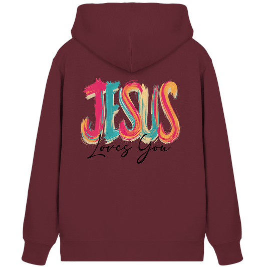 Jesus Loves You – Buntes Design voller Hoffnung und Liebe | Christliches Design - Organic Zipper - Jacken/ Zipper - Burgundy - GfoitMa