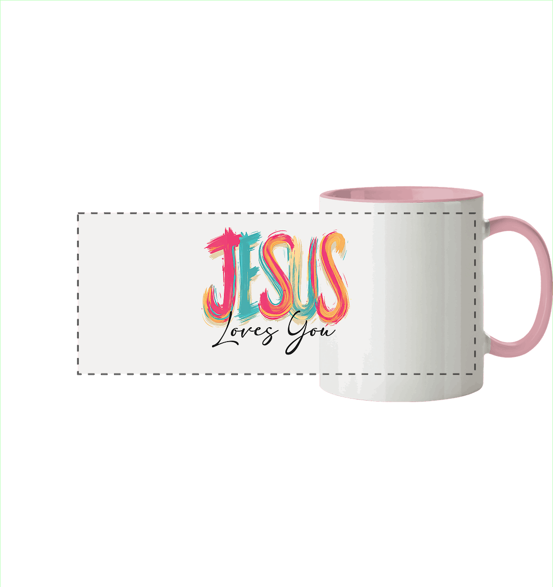 Jesus Loves You – Buntes Design voller Hoffnung und Liebe | Christliches Design - Panorama Tasse zweifarbig - Trinkgefäße - Altrosa - GfoitMa