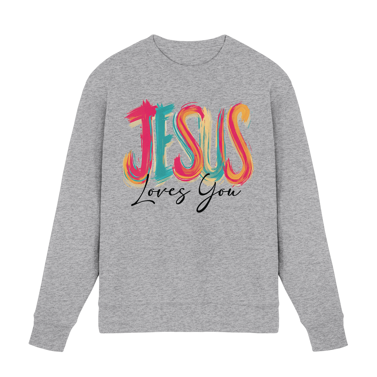 Jesus Loves You – Buntes Design voller Hoffnung und Liebe | Christliches Design - Premium Sweatshirt - Sweatshirts - Heather Grey (meliert) - GfoitMa