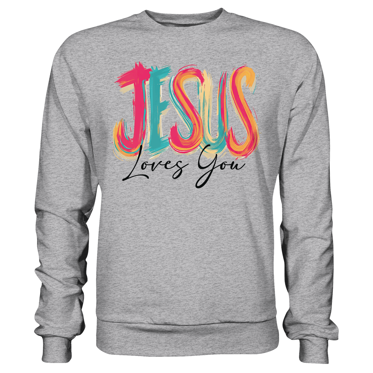 Jesus Loves You – Buntes Design voller Hoffnung und Liebe | Christliches Design - Premium Sweatshirt - Sweatshirts - Heather Grey (meliert) - GfoitMa