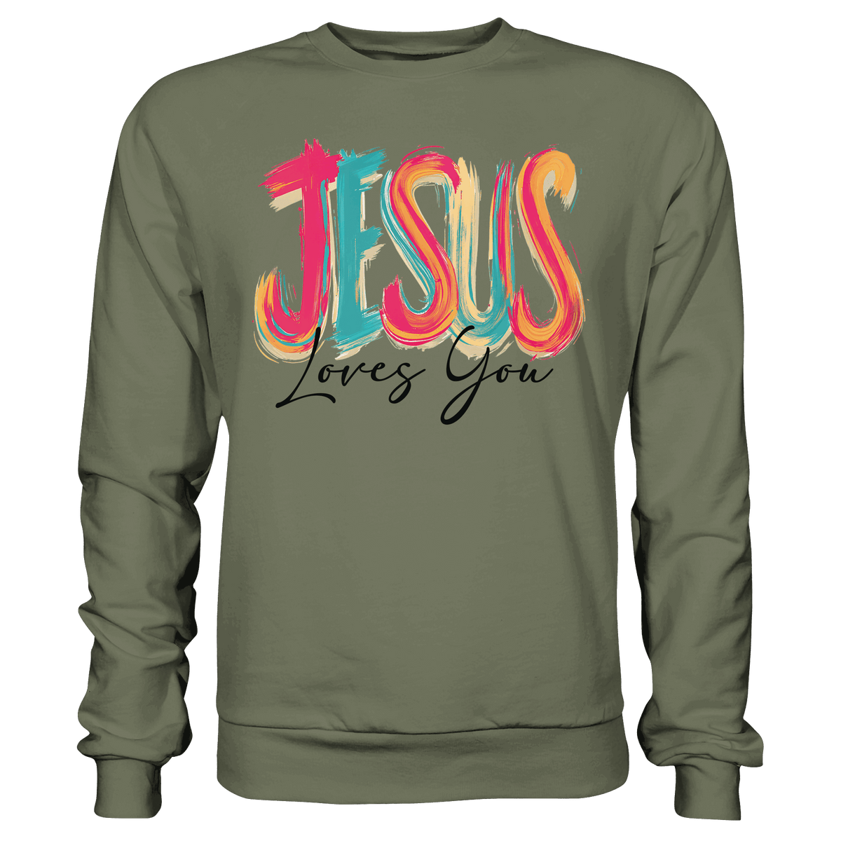 Jesus Loves You – Buntes Design voller Hoffnung und Liebe | Christliches Design - Premium Sweatshirt - Sweatshirts - Classic Olive - GfoitMa
