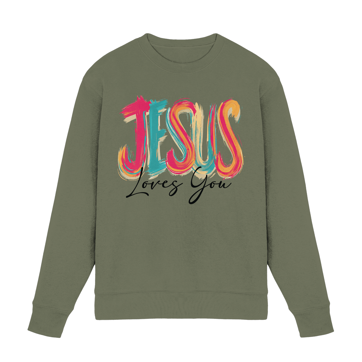 Jesus Loves You – Buntes Design voller Hoffnung und Liebe | Christliches Design - Premium Sweatshirt - Sweatshirts - Classic Olive - GfoitMa