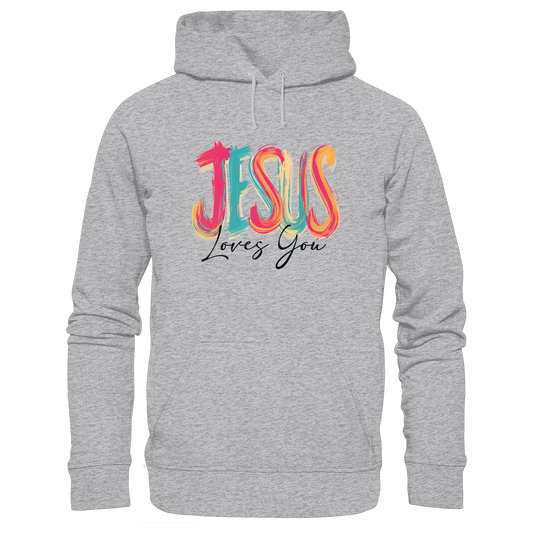 Jesus Loves You – Buntes Design voller Hoffnung und Liebe | Christliches Design - Premium Unisex Hoodie - Hoodies - Heather Grey (meliert) - GfoitMa