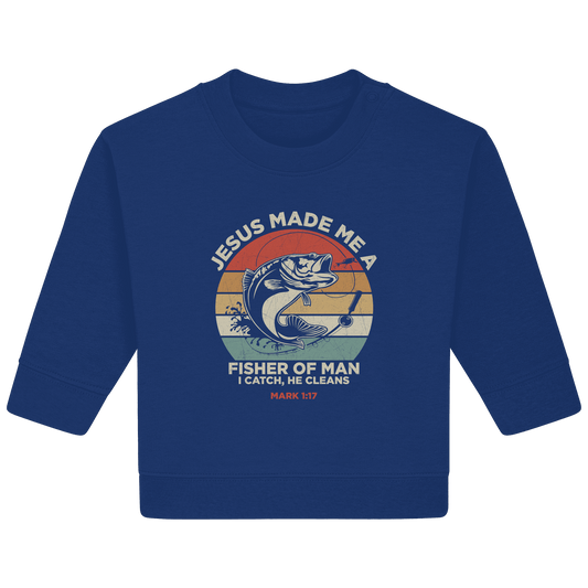 Jesus Made Me a Fisher of Men – I Catch, He Cleans | Christliches Design inspiriert von Matthäus 4:19 - Baby Organic Sweatshirt - Kids & Babys - French Navy - GfoitMa