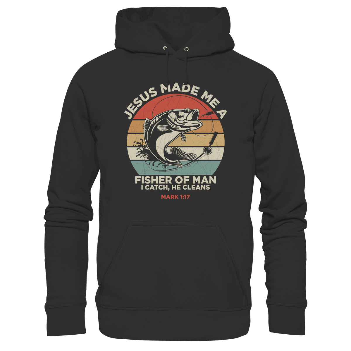 Jesus Made Me a Fisher of Men – I Catch, He Cleans | Christliches Design inspiriert von Matthäus 4:19 - Kids Premium Hoodie - Kids & Babys - Black - GfoitMa