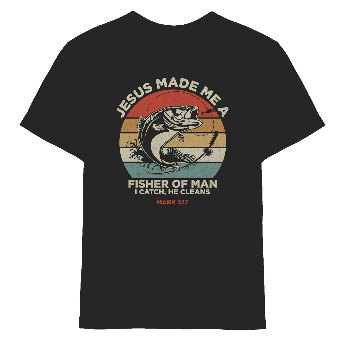 Jesus Made Me a Fisher of Men – I Catch, He Cleans | Christliches Design inspiriert von Matthäus 4:19 - Kids Premium Shirt - Kids & Babys - Black - GfoitMa