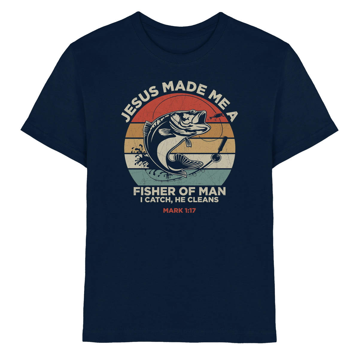 Jesus Made Me a Fisher of Men – I Catch, He Cleans | Christliches Design inspiriert von Matthäus 4:19 - Kids Premium Shirt - Kids & Babys - Navy - GfoitMa