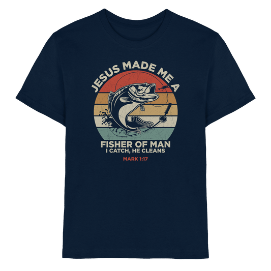 Jesus Made Me a Fisher of Men – I Catch, He Cleans | Christliches Design inspiriert von Matthäus 4:19 - Kids Premium Shirt - Kids & Babys - Navy - GfoitMa