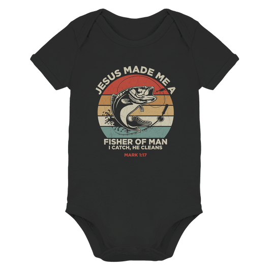 Jesus Made Me a Fisher of Men – I Catch, He Cleans | Christliches Design inspiriert von Matthäus 4:19 - Organic Baby Bodysuit - Kids & Babys - Black - GfoitMa