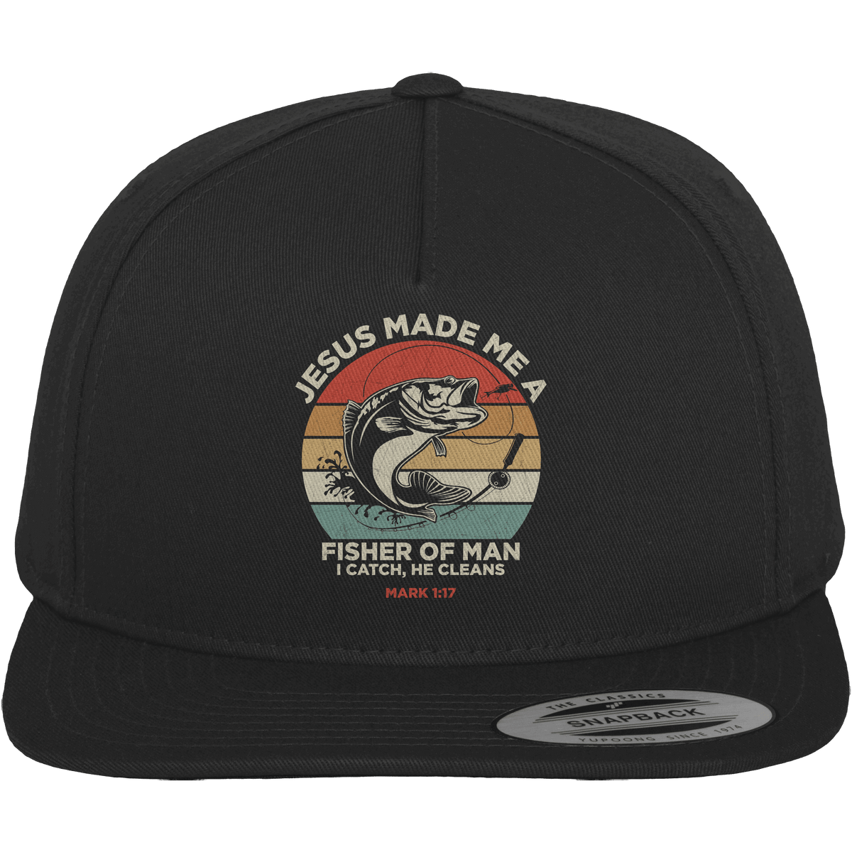 Jesus Made Me a Fisher of Men – I Catch, He Cleans | Christliches Design inspiriert von Matthäus 4:19 - Premium Snapback - Kappen & Mützen - Black / Black - GfoitMa