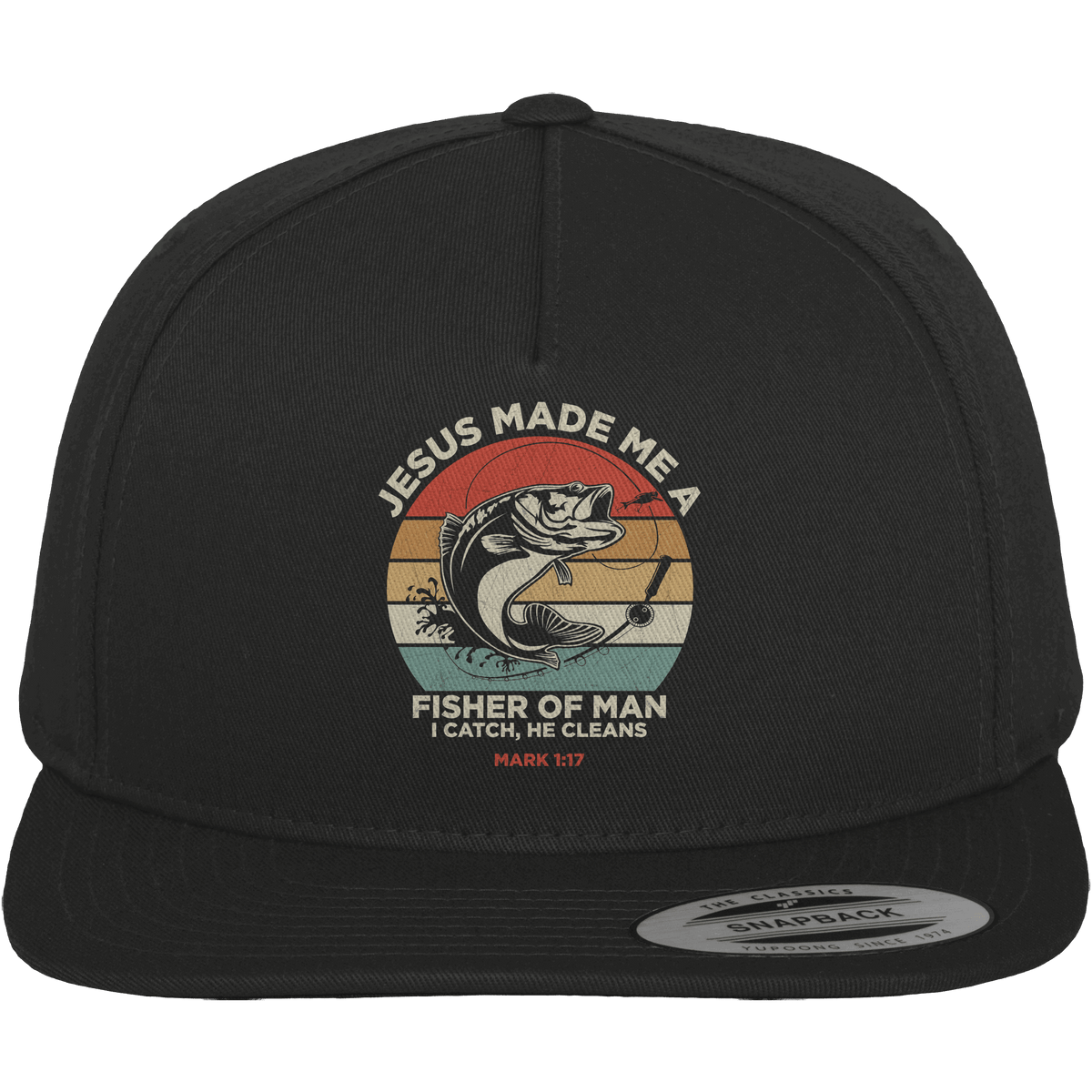 Jesus Made Me a Fisher of Men – I Catch, He Cleans | Christliches Design inspiriert von Matthäus 4:19 - Premium Snapback - Kappen & Mützen - Black / Green - GfoitMa