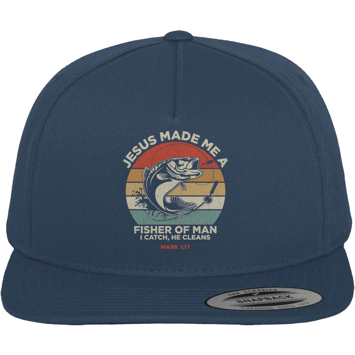 Jesus Made Me a Fisher of Men – I Catch, He Cleans | Christliches Design inspiriert von Matthäus 4:19 - Premium Snapback - Kappen & Mützen - Navy / Green - GfoitMa