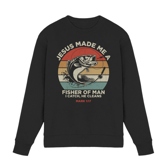 Jesus Made Me a Fisher of Men – I Catch, He Cleans | Christliches Design inspiriert von Matthäus 4:19 - Premium Sweatshirt - Sweatshirts - Black - GfoitMa