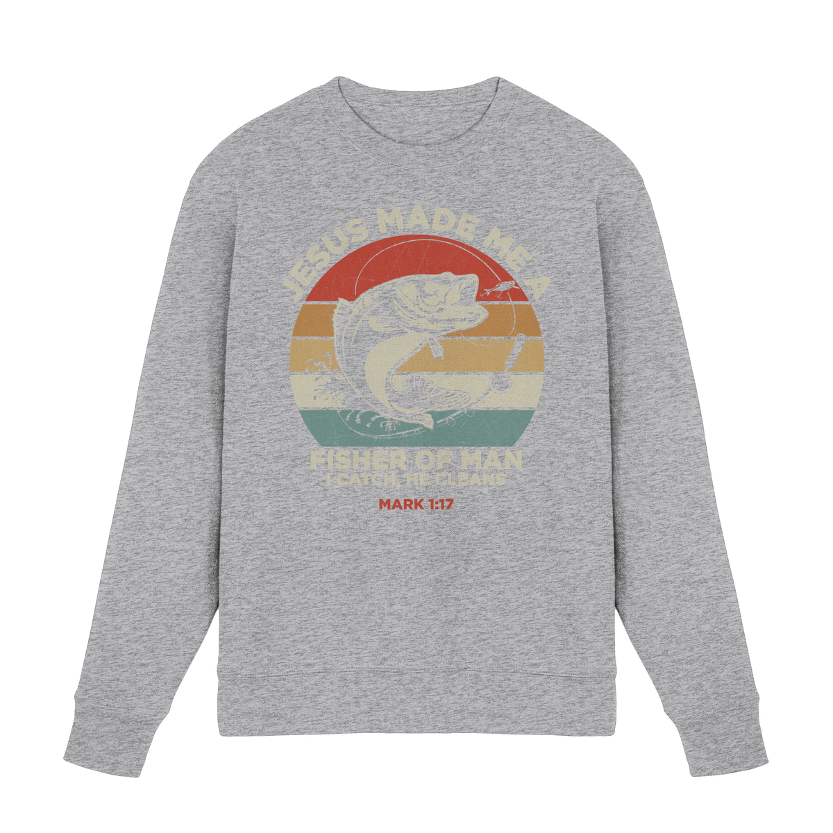 Jesus Made Me a Fisher of Men – I Catch, He Cleans | Christliches Design inspiriert von Matthäus 4:19 - Premium Sweatshirt - Sweatshirts - Heather Grey (meliert) - GfoitMa