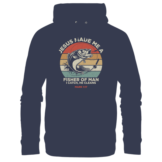 Jesus Made Me a Fisher of Men – I Catch, He Cleans | Christliches Design inspiriert von Matthäus 4:19 - Premium Unisex Hoodie - Hoodies - Deep Navy - GfoitMa