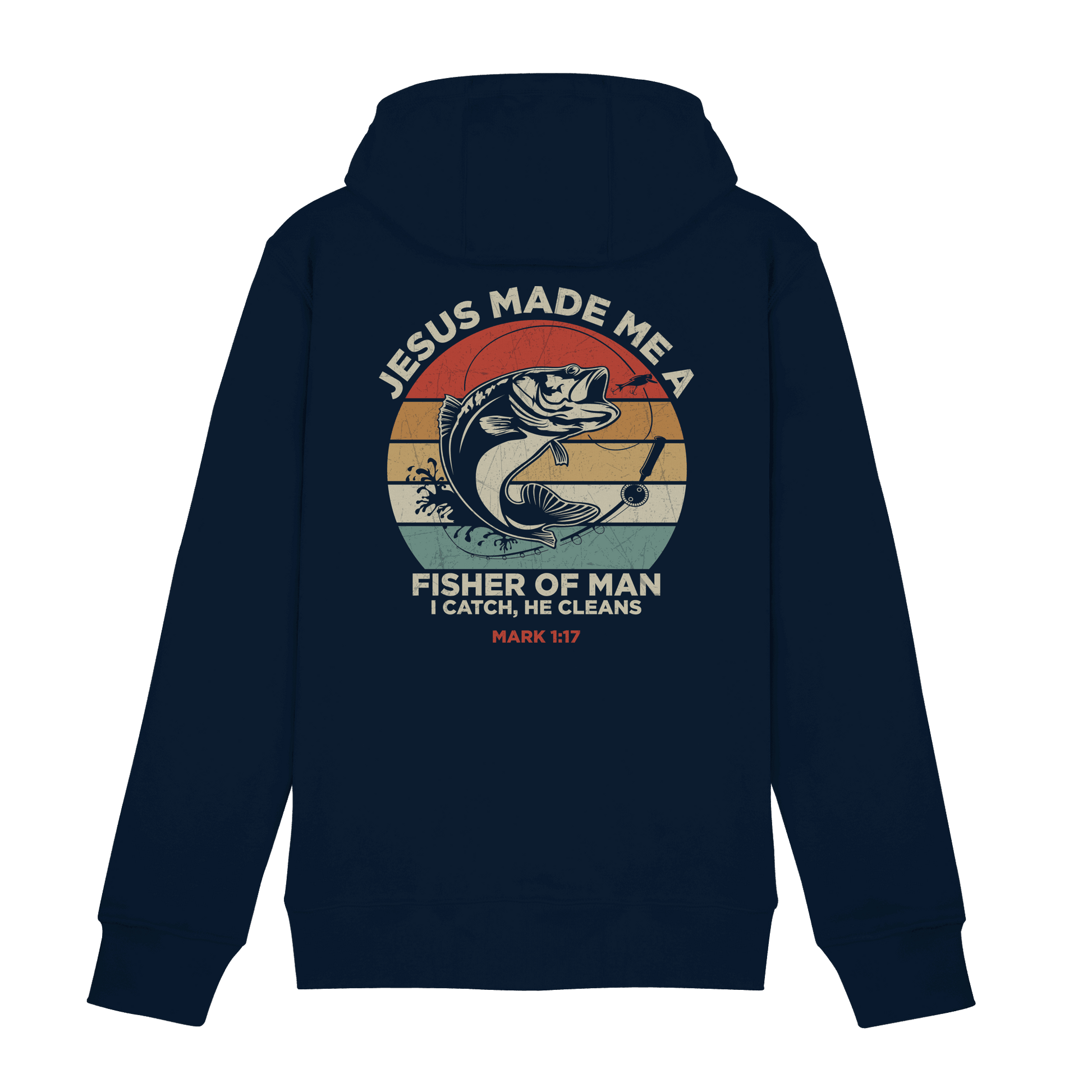 Jesus Made Me a Fisher of Men – I Catch, He Cleans | Christliches Design inspiriert von Matthäus 4:19 - Zipper - Jacken/ Zipper - Navy - GfoitMa
