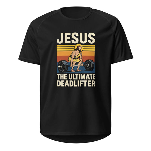 Jesus the Ultimate Deadlifter - Unisex Sport-Trikot - Christliches Fitness- & Kraftsport-Shirt - Schwarz - GfoitMa
