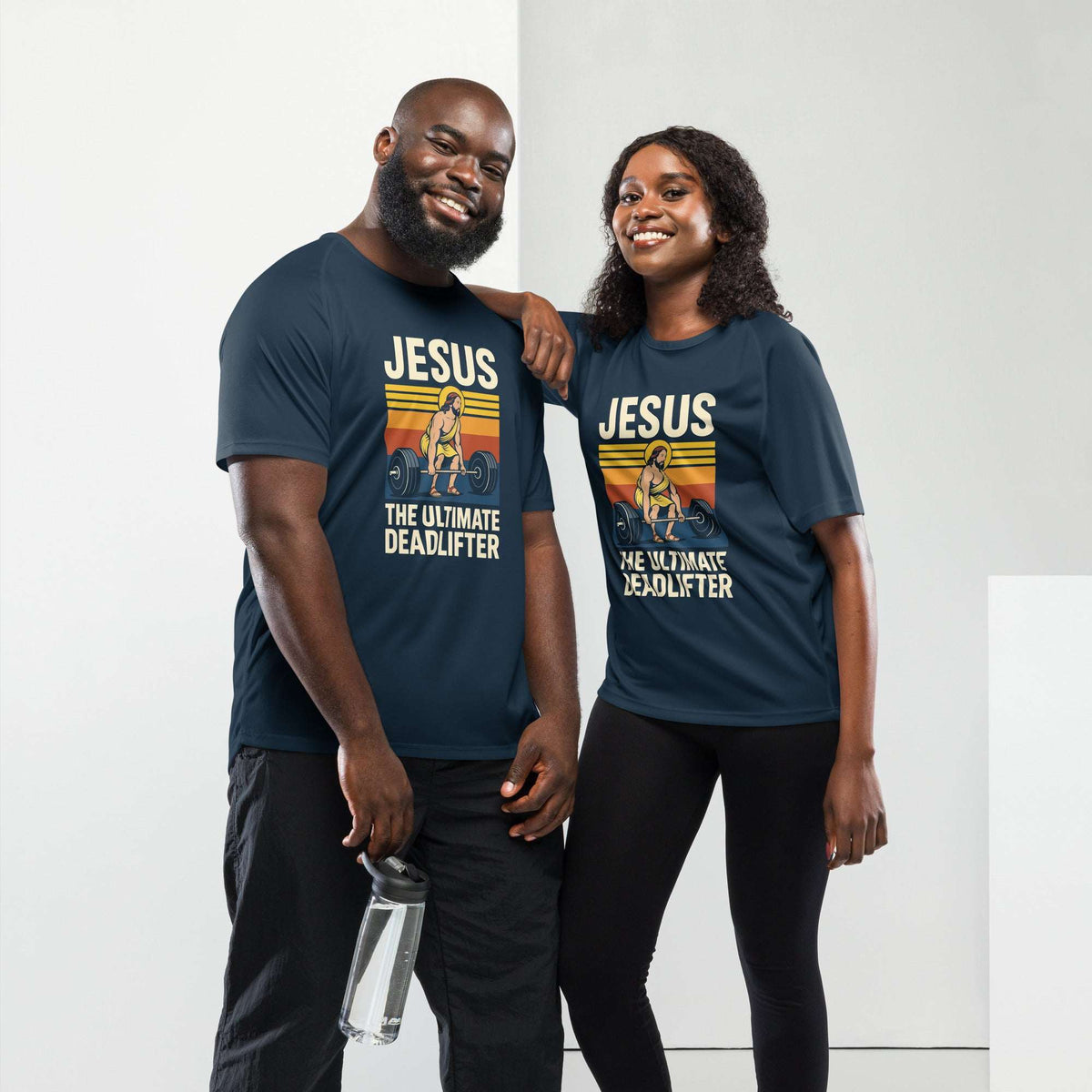 Jesus the Ultimate Deadlifter - Unisex Sport-Trikot - Christliches Fitness- & Kraftsport-Shirt - Schwarz - GfoitMa