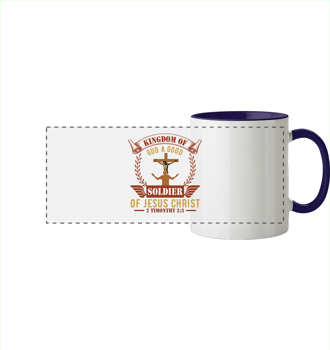 Kingdom of God – A Good Soldier of Jesus Christ | Christliches Design in Braun - Panorama Tasse zweifarbig - Trinkgefäße - Kobaltblau - GfoitMa