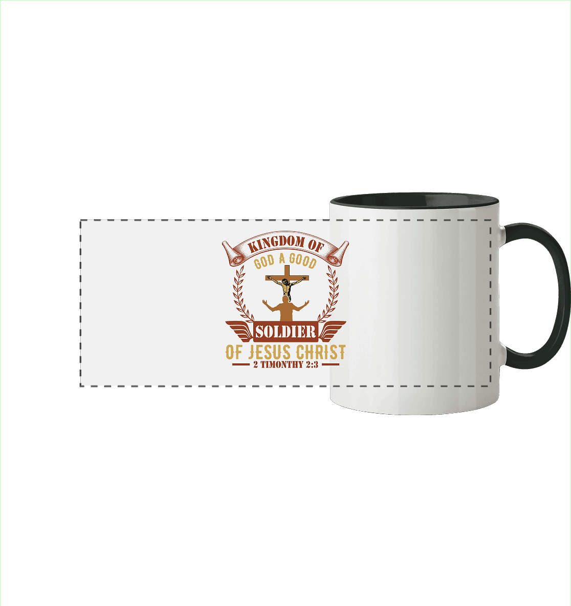 Kingdom of God – A Good Soldier of Jesus Christ | Christliches Design in Braun - Panorama Tasse zweifarbig - Trinkgefäße - Black - GfoitMa