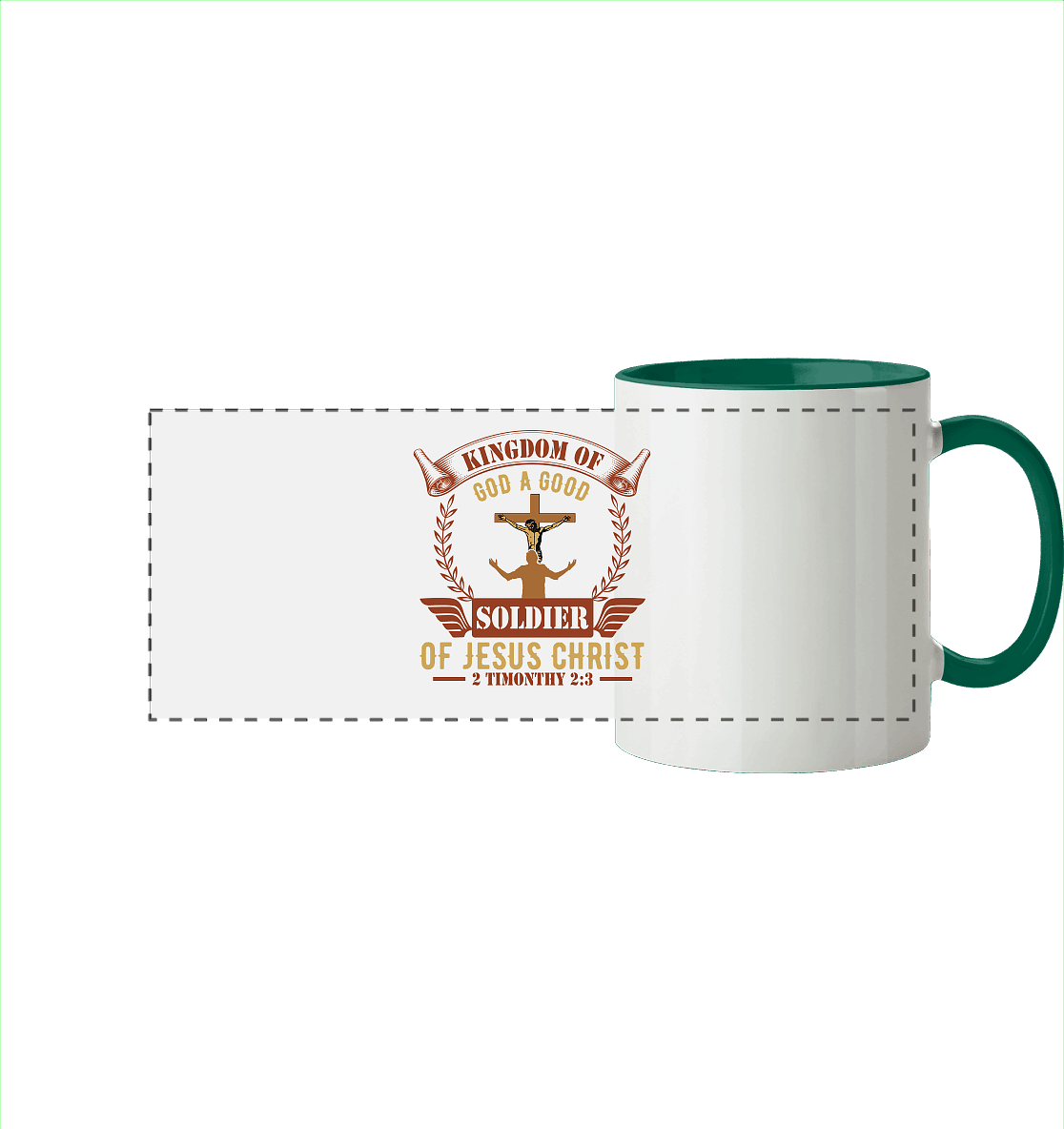 Kingdom of God – A Good Soldier of Jesus Christ | Christliches Design in Braun - Panorama Tasse zweifarbig - Trinkgefäße - Dunkelgrün - GfoitMa