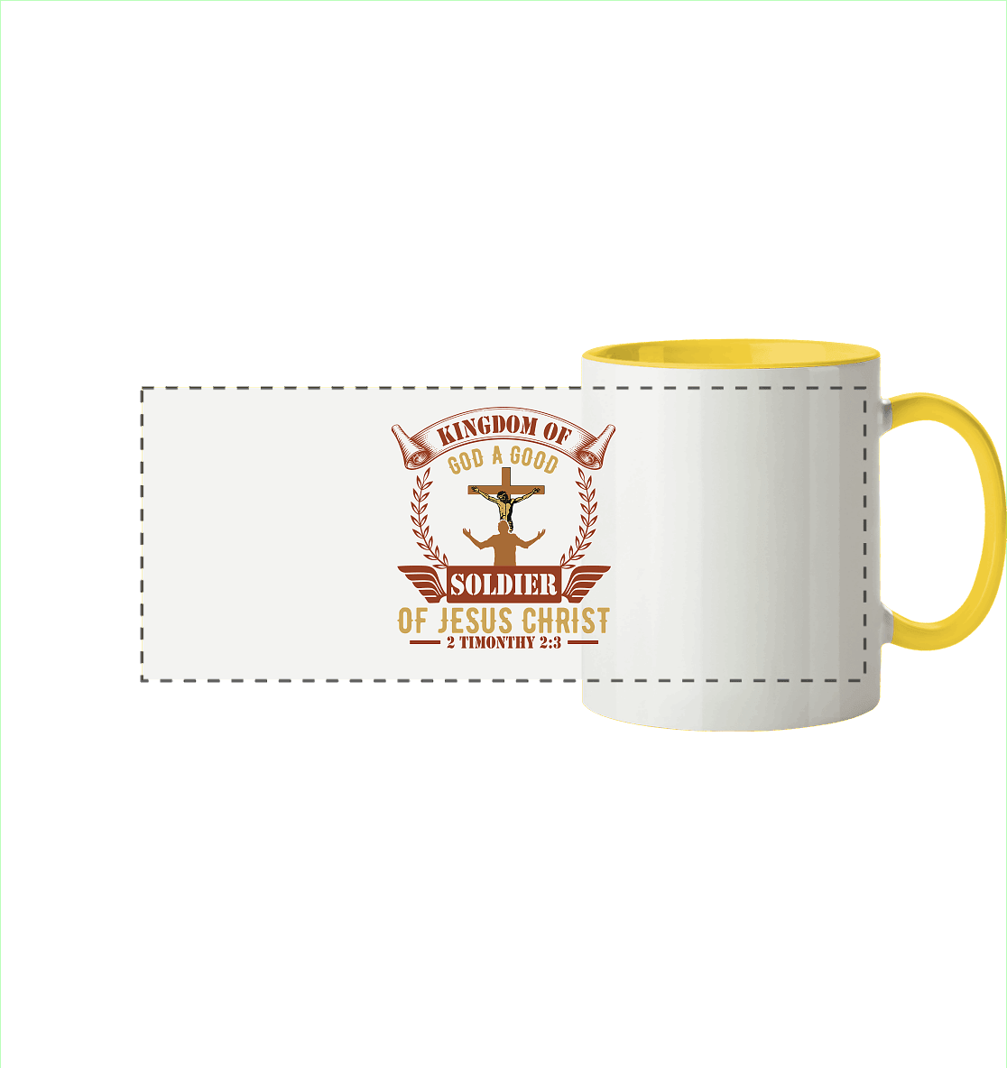 Kingdom of God – A Good Soldier of Jesus Christ | Christliches Design in Braun - Panorama Tasse zweifarbig - Trinkgefäße - Hellgelb - GfoitMa