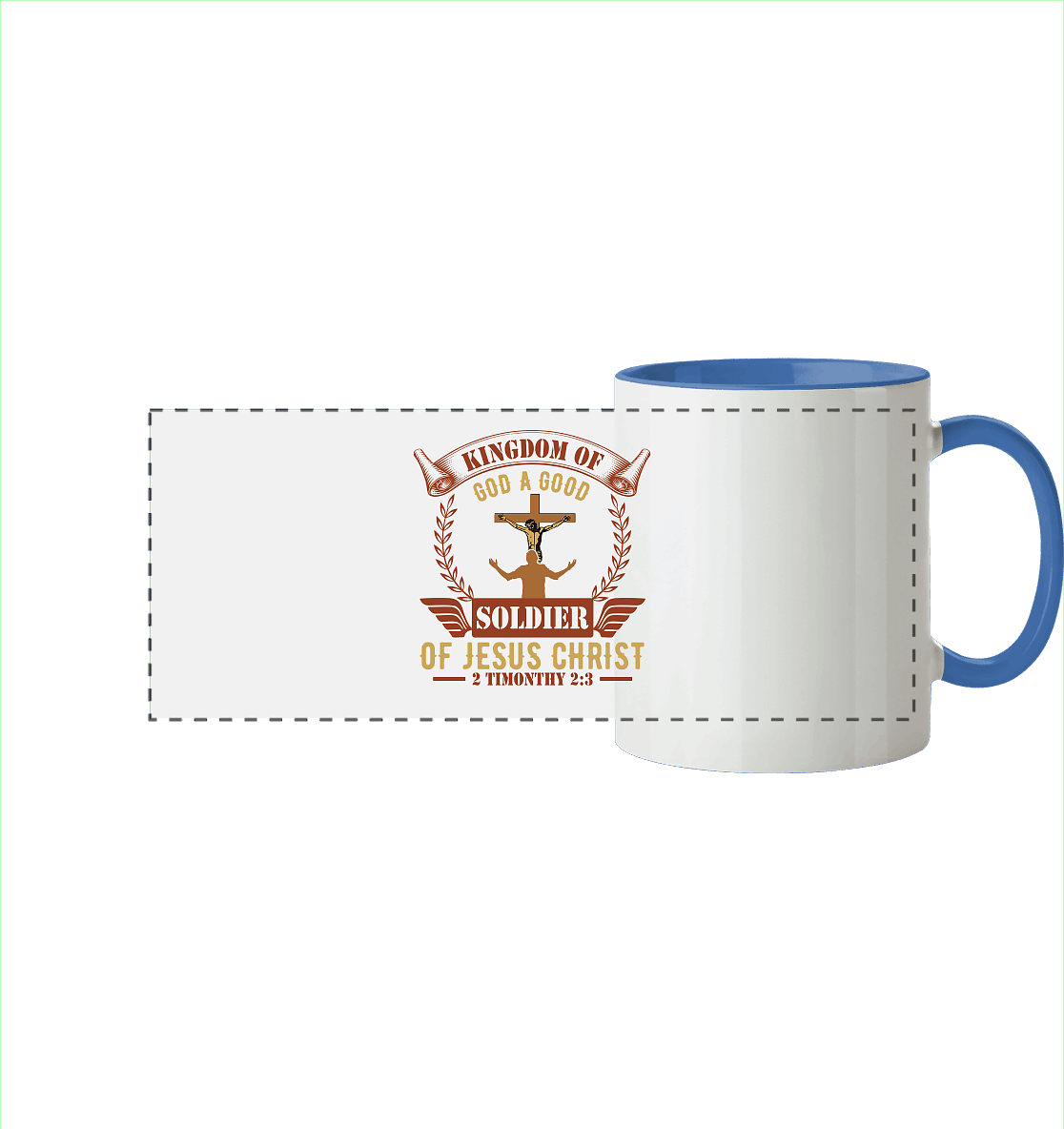 Kingdom of God – A Good Soldier of Jesus Christ | Christliches Design in Braun - Panorama Tasse zweifarbig - Trinkgefäße - Cambridge Blue - GfoitMa