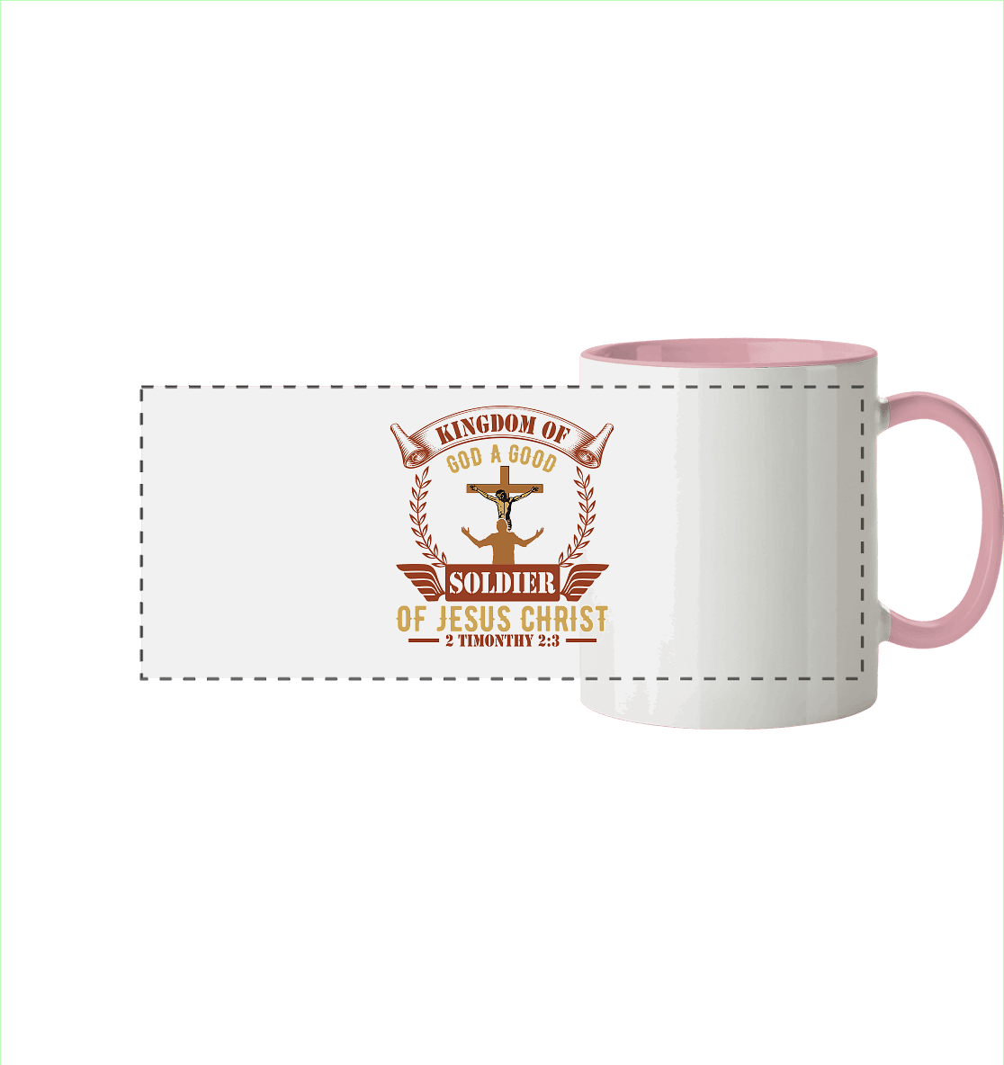 Kingdom of God – A Good Soldier of Jesus Christ | Christliches Design in Braun - Panorama Tasse zweifarbig - Trinkgefäße - Altrosa - GfoitMa