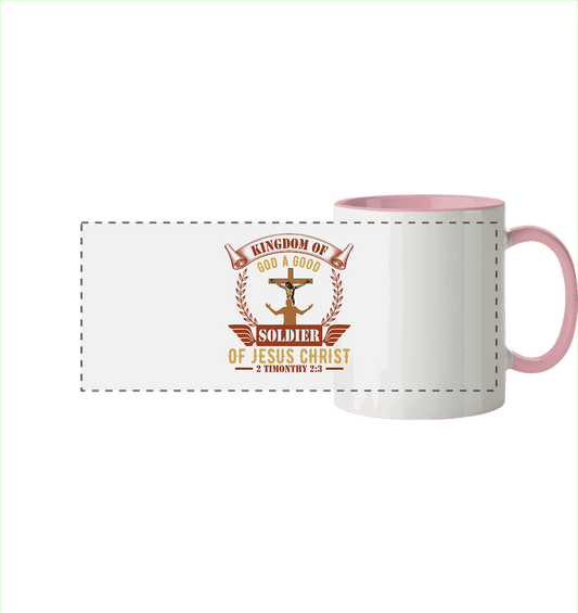 Kingdom of God – A Good Soldier of Jesus Christ | Christliches Design in Braun - Panorama Tasse zweifarbig - Trinkgefäße - Altrosa - GfoitMa