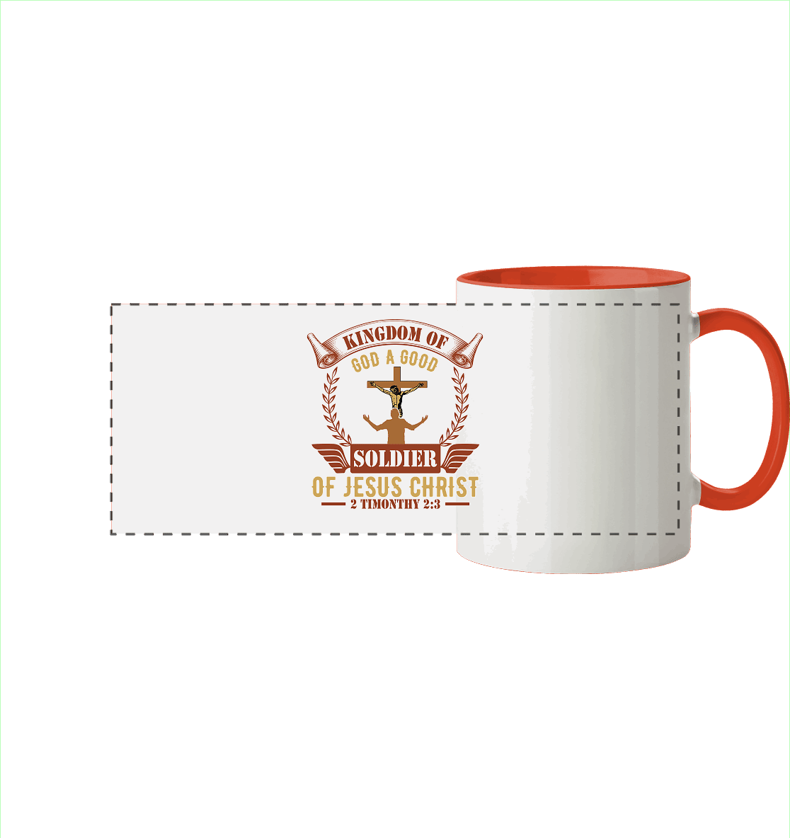 Kingdom of God – A Good Soldier of Jesus Christ | Christliches Design in Braun - Panorama Tasse zweifarbig - Trinkgefäße - Orange - GfoitMa