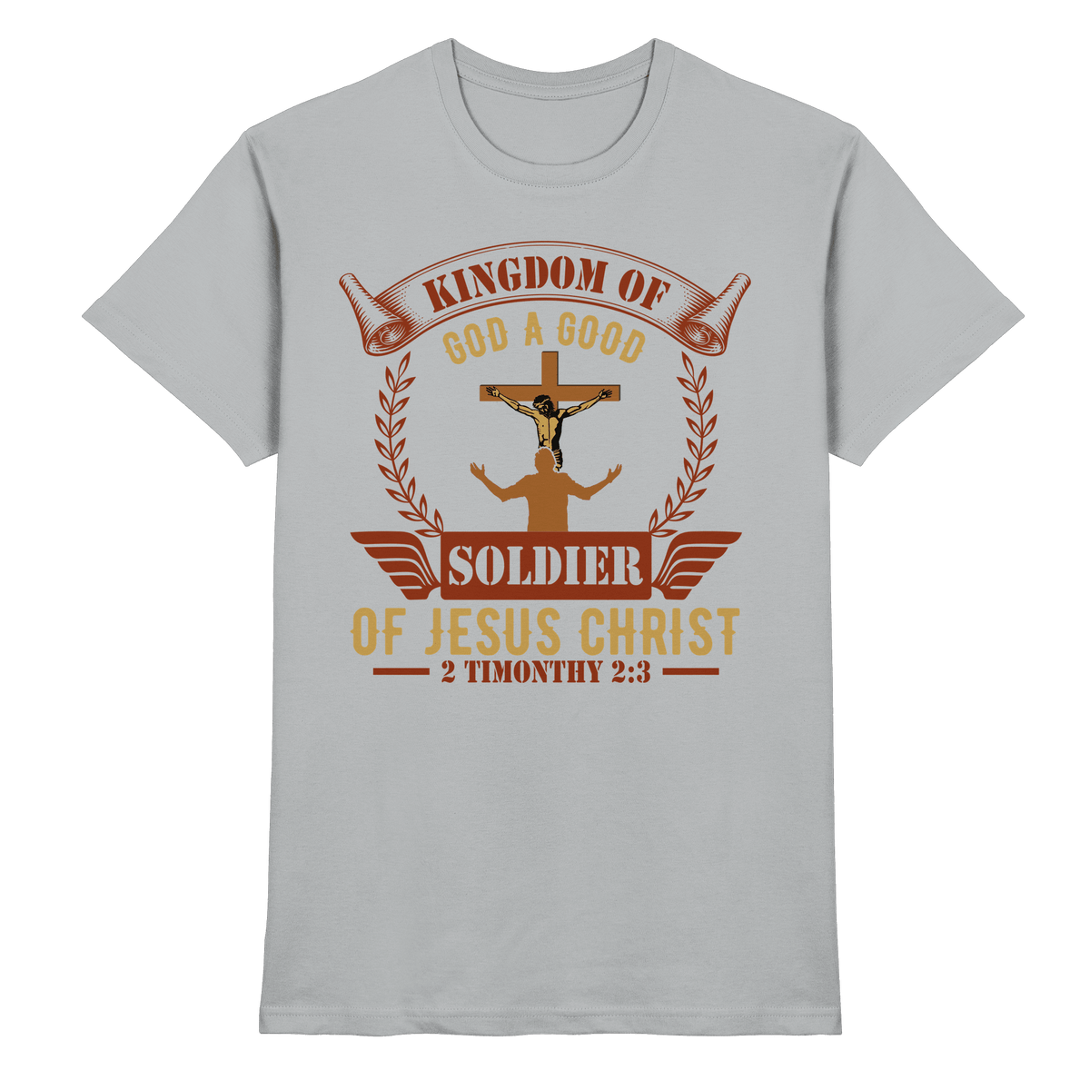 Kingdom of God – A Good Soldier of Jesus Christ | Christliches Design in Braun - Premium Shirt - Unisex-Shirts - Pacific Grey - GfoitMa