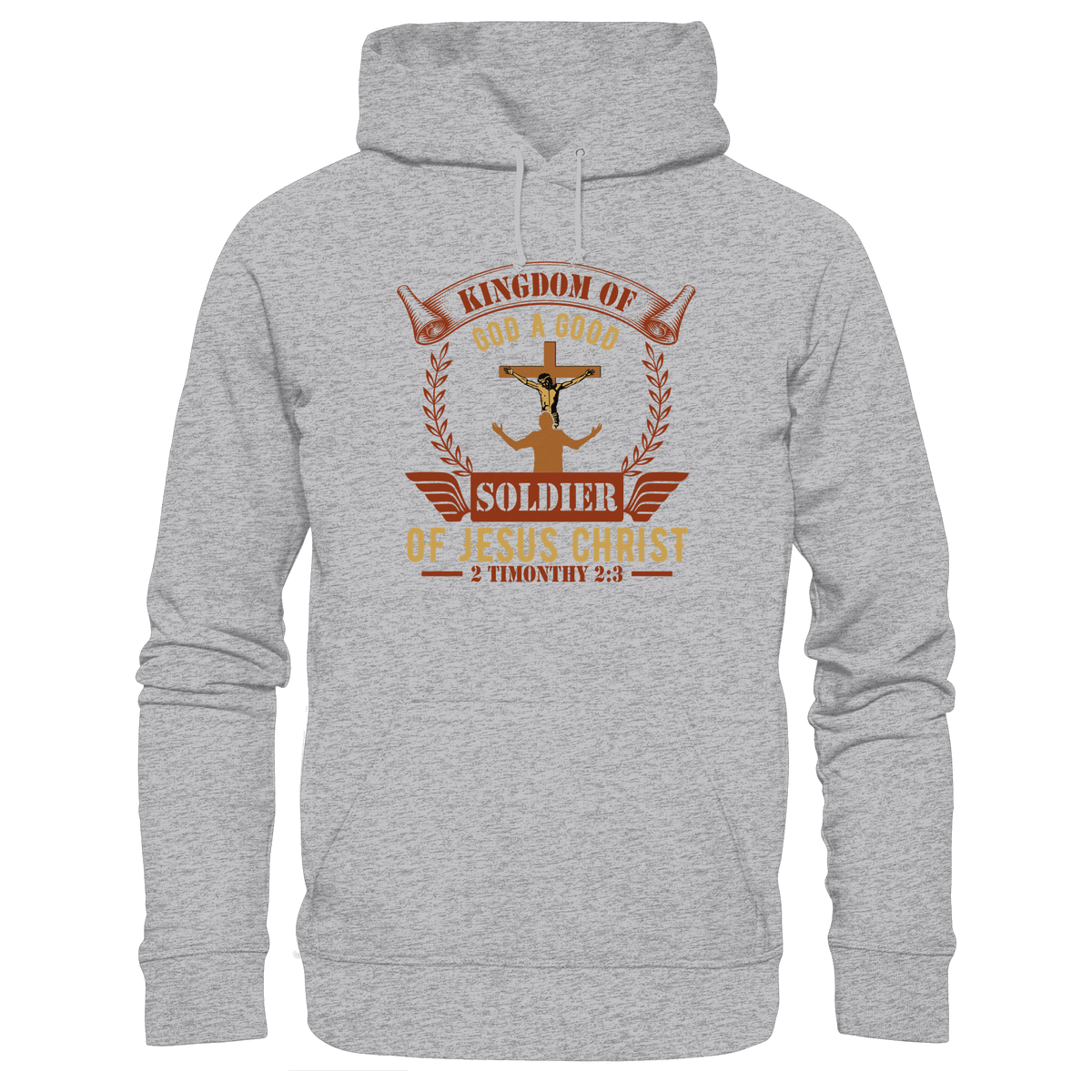 Kingdom of God – A Good Soldier of Jesus Christ | Christliches Design in Braun - Premium Unisex Hoodie - Hoodies - Heather Grey (meliert) - GfoitMa