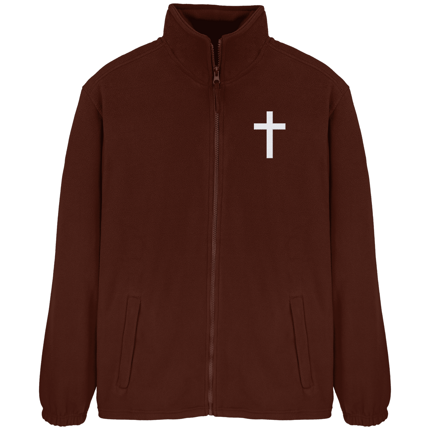 Kreuz gestickt – schlichtes Design mit tiefer Bedeutung (Stick) - Fleece Jacket - Jacken/ Zipper - Dark Chocolate - GfoitMa