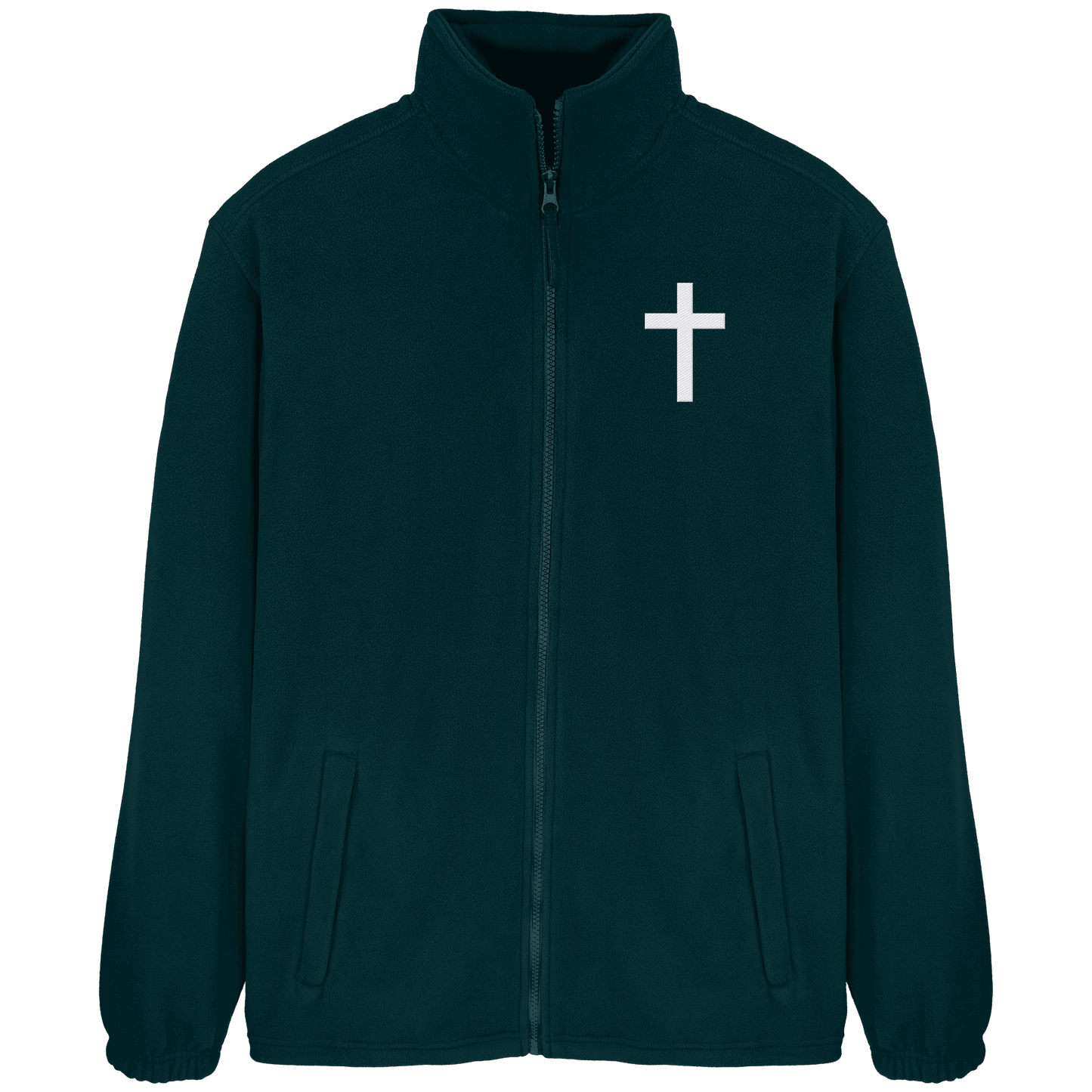 Kreuz gestickt – schlichtes Design mit tiefer Bedeutung (Stick) - Fleece Jacket - Jacken/ Zipper - Fir Green - GfoitMa