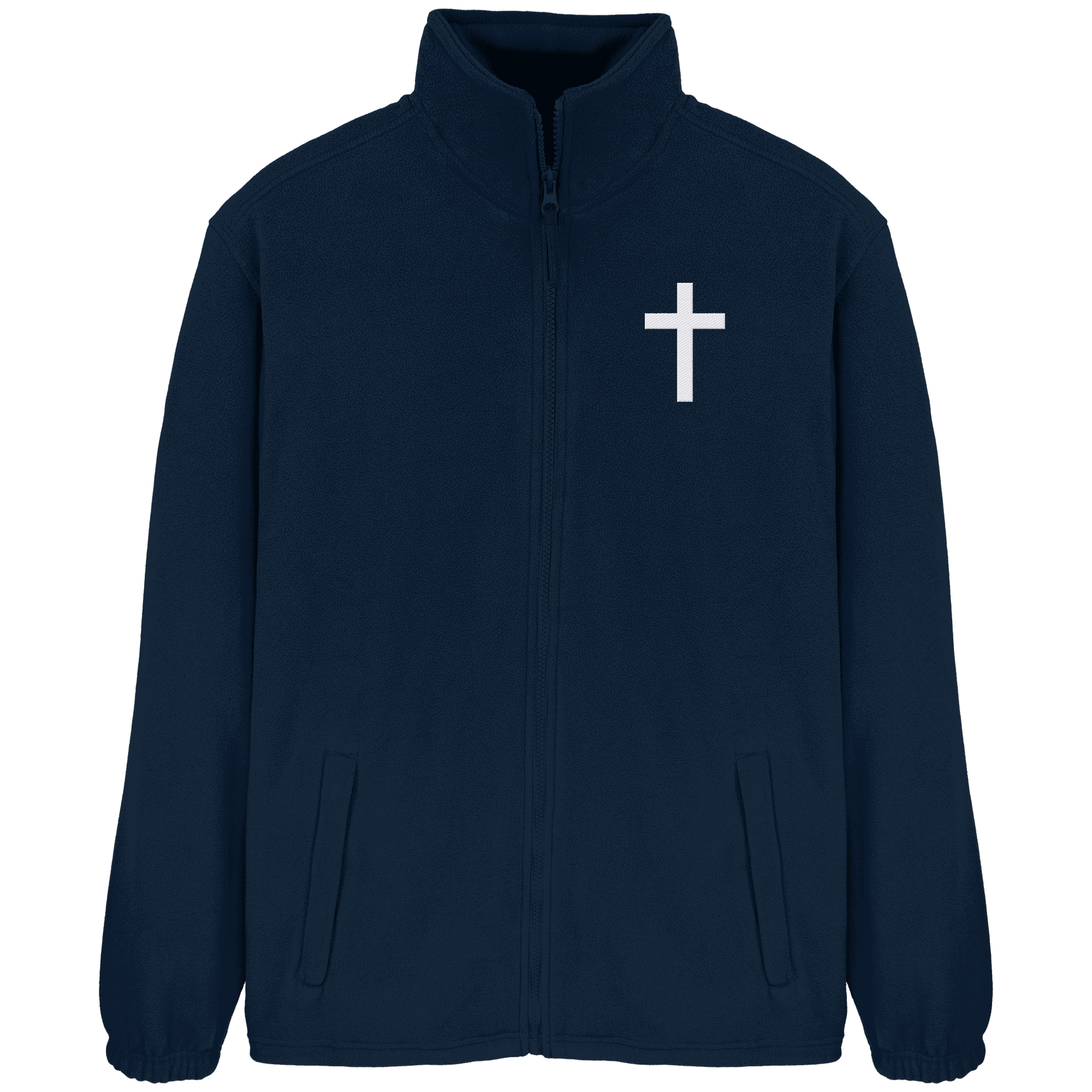 Kreuz gestickt – schlichtes Design mit tiefer Bedeutung (Stick) - Fleece Jacket - Jacken/ Zipper - Navy - GfoitMa