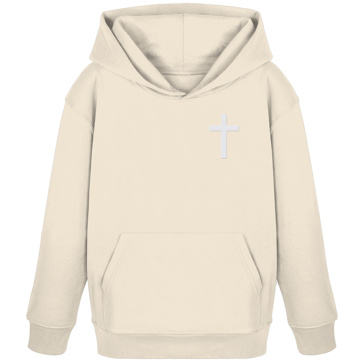 Kreuz gestickt – schlichtes Design mit tiefer Bedeutung (Stick) - Kids Organic Hoodie - Kids & Babys - Natural Raw - GfoitMa