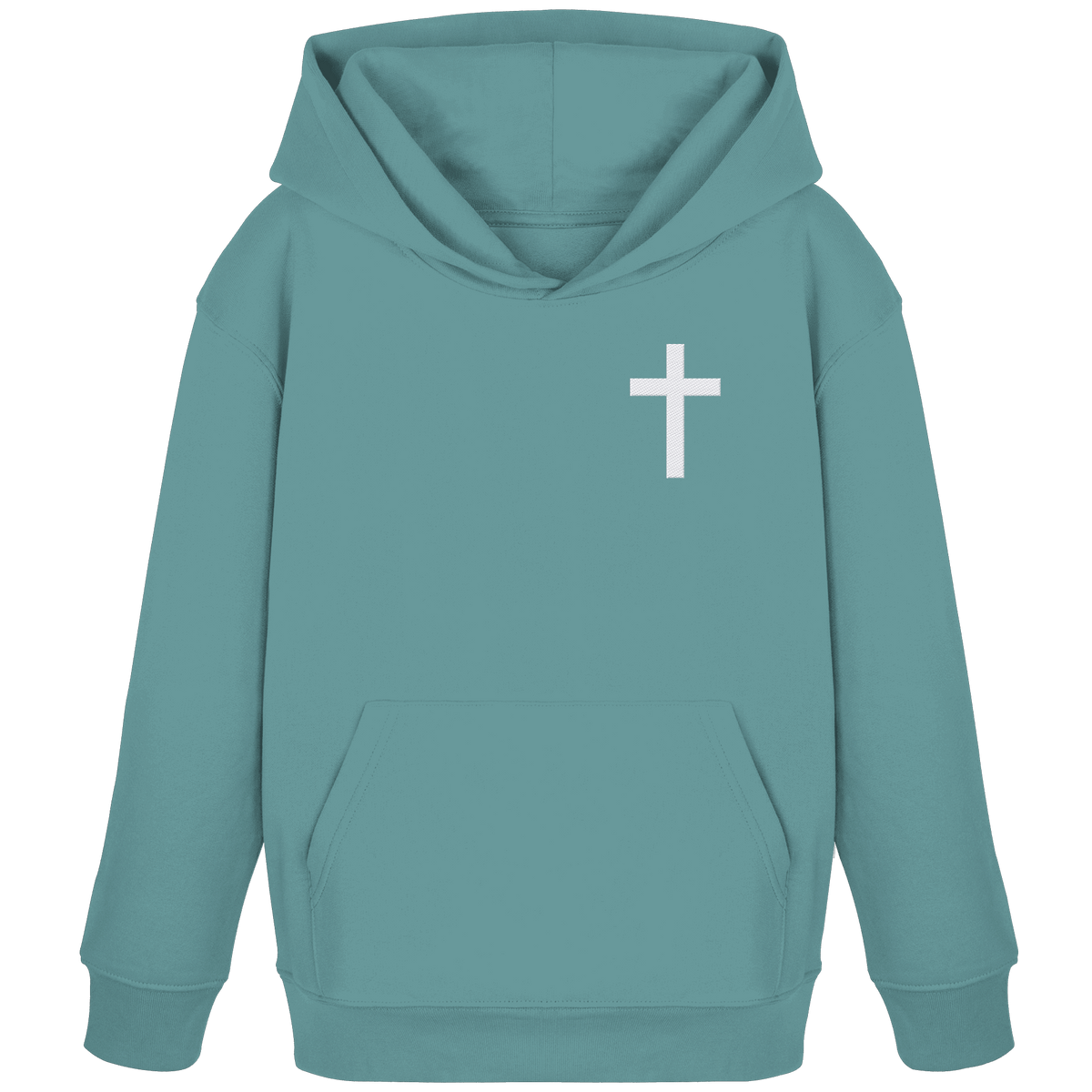 Kreuz gestickt – schlichtes Design mit tiefer Bedeutung (Stick) - Kids Organic Hoodie - Kids & Babys - Teal Monstera - GfoitMa
