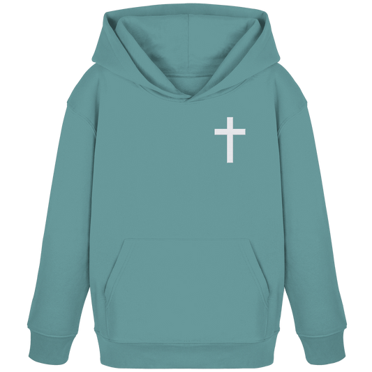 Kreuz gestickt – schlichtes Design mit tiefer Bedeutung (Stick) - Kids Organic Hoodie - Kids & Babys - Teal Monstera - GfoitMa