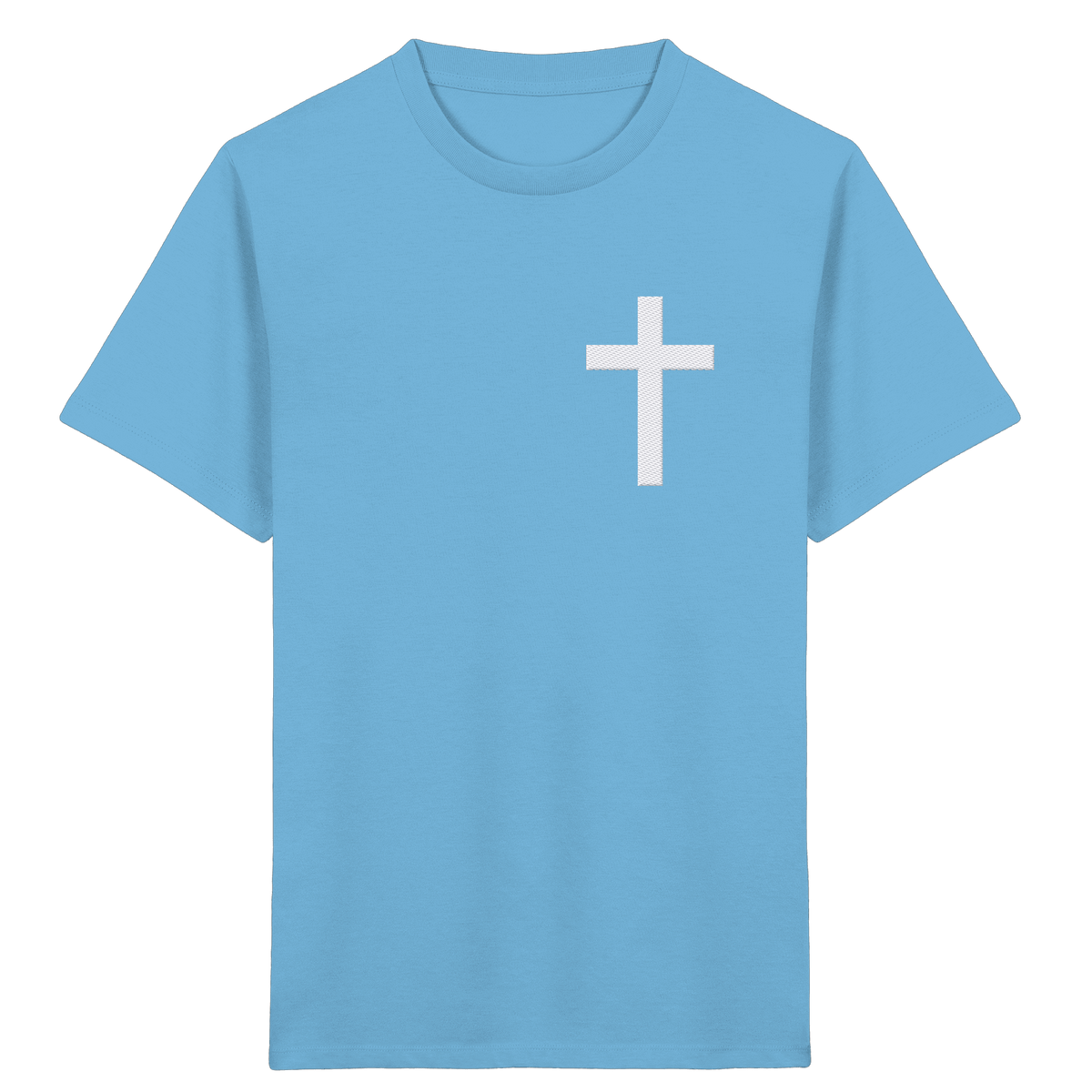 Kreuz gestickt – schlichtes Design mit tiefer Bedeutung (Stick) - Kids Organic Shirt - Kids & Babys - Aqua Blue - GfoitMa