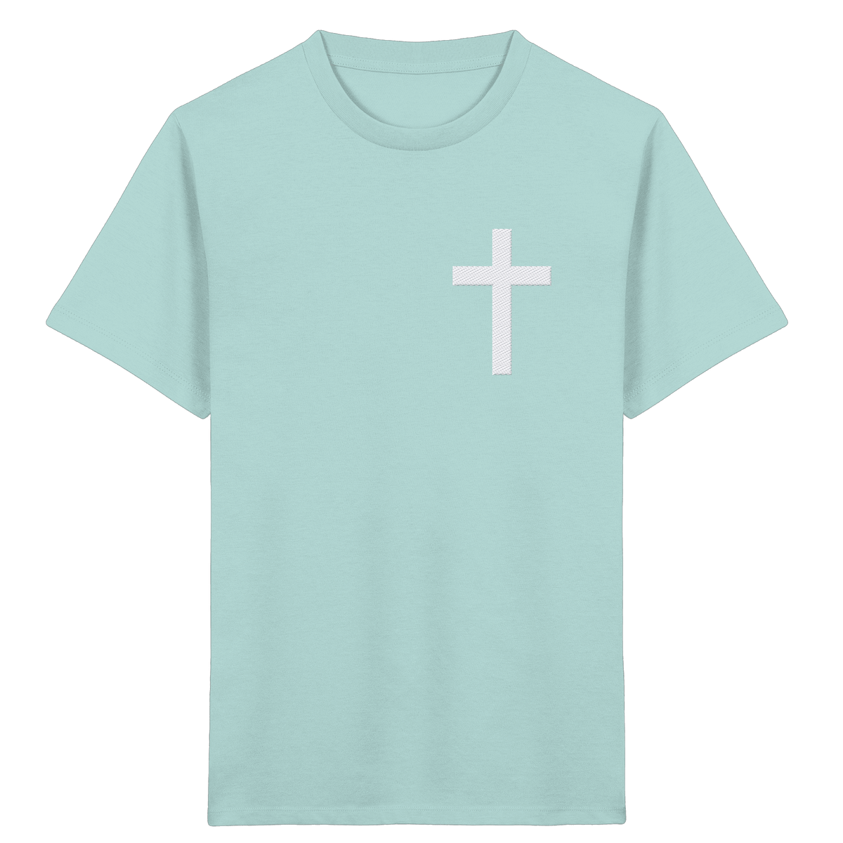 Kreuz gestickt – schlichtes Design mit tiefer Bedeutung (Stick) - Kids Organic Shirt - Kids & Babys - Caribbean Blue - GfoitMa