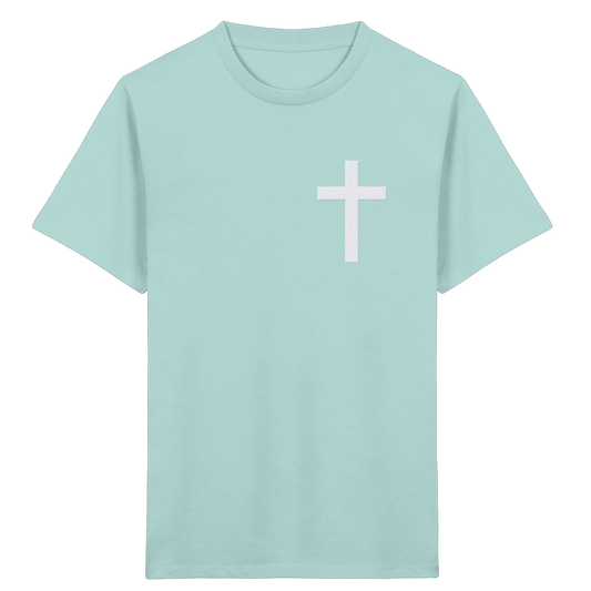 Kreuz gestickt – schlichtes Design mit tiefer Bedeutung (Stick) - Kids Organic Shirt - Kids & Babys - Caribbean Blue - GfoitMa