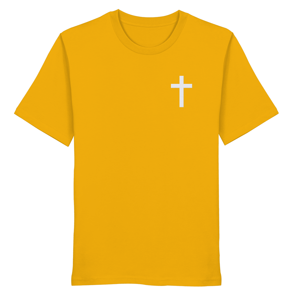 Kreuz gestickt – schlichtes Design mit tiefer Bedeutung (Stick) - Organic Shirt - Unisex-Shirts - Spectra Yellow - GfoitMa