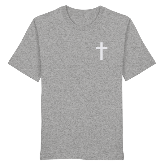 Kreuz gestickt – schlichtes Design mit tiefer Bedeutung (Stick) - Organic Shirt - Unisex-Shirts - Heather Grey - GfoitMa