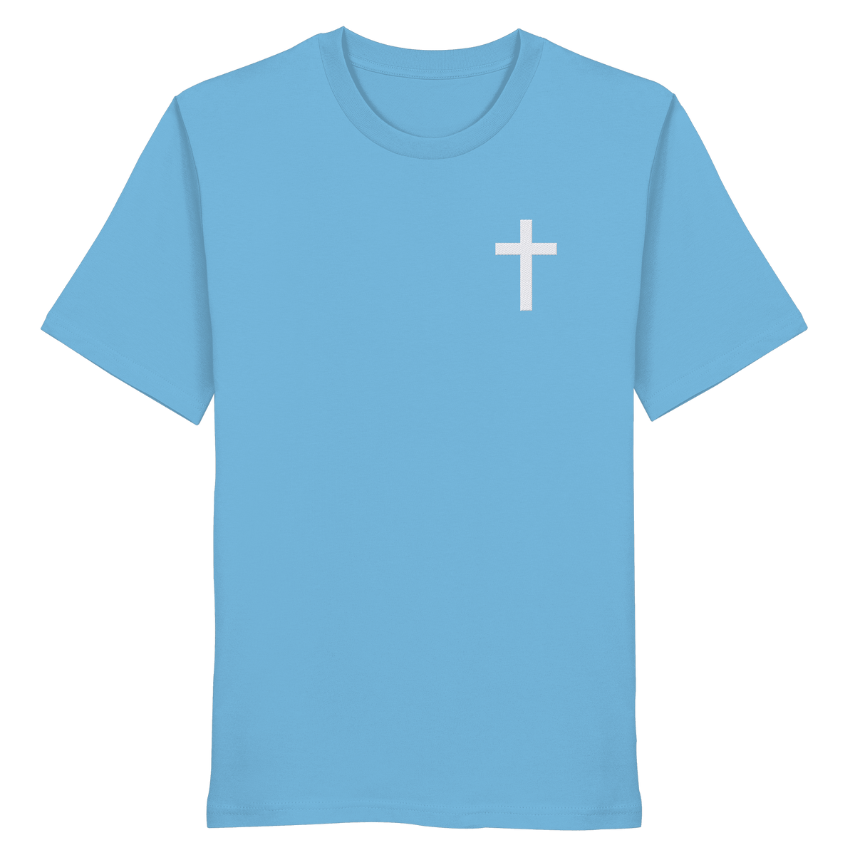 Kreuz gestickt – schlichtes Design mit tiefer Bedeutung (Stick) - Organic Shirt - Unisex-Shirts - Aqua Blue - GfoitMa