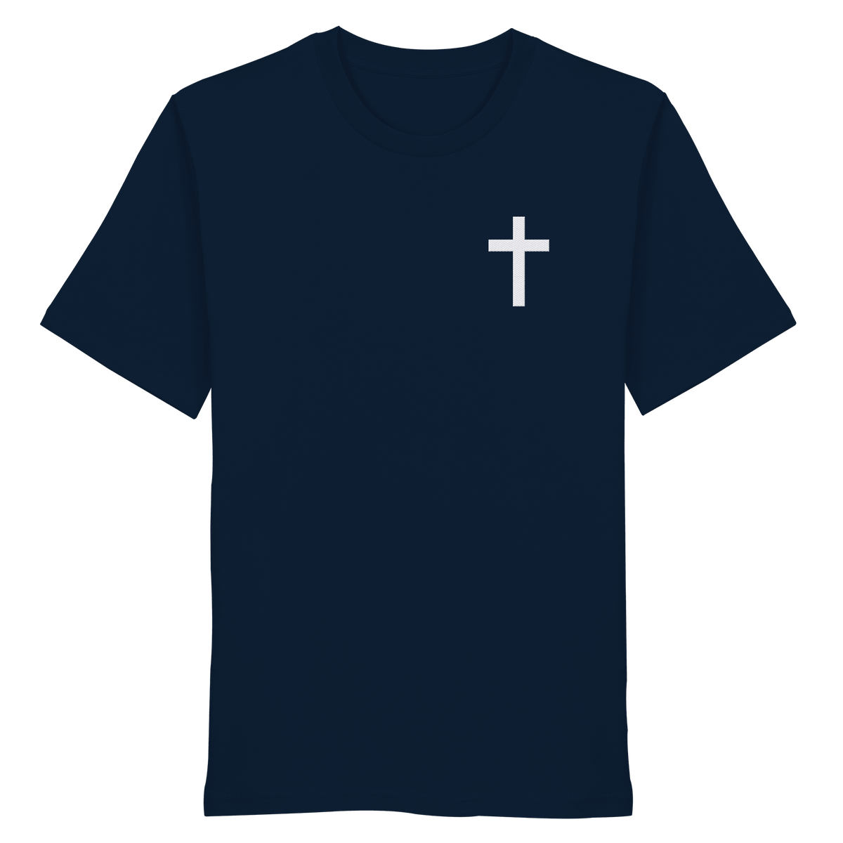 Kreuz gestickt – schlichtes Design mit tiefer Bedeutung (Stick) - Organic Shirt - Unisex-Shirts - French Navy - GfoitMa