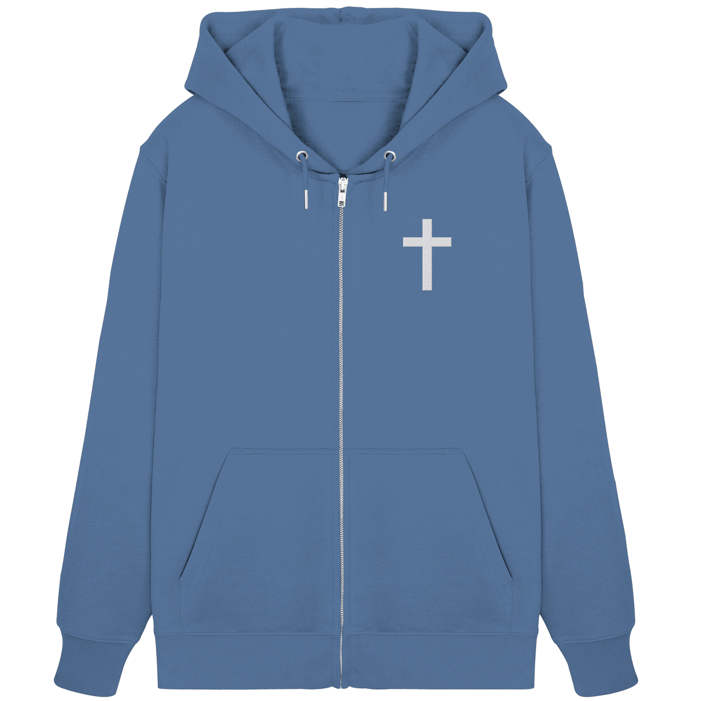 Kreuz gestickt – schlichtes Design mit tiefer Bedeutung (Stick) - Organic Zipper - Jacken/ Zipper - Bright Blue - GfoitMa